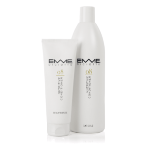 Après-shampoing Nutritif N°08 d’Emme Diciotto – Bouteille blanche 1 L et tube blanc 250 ml